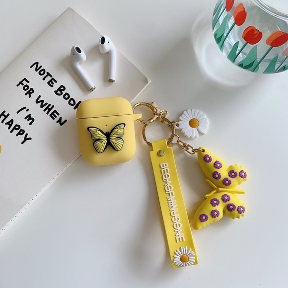 Airpods Case Butterflies Airpod Gen 1 Case Cute Airpods Gen 2 Case Yellow - Picture 1 of 5